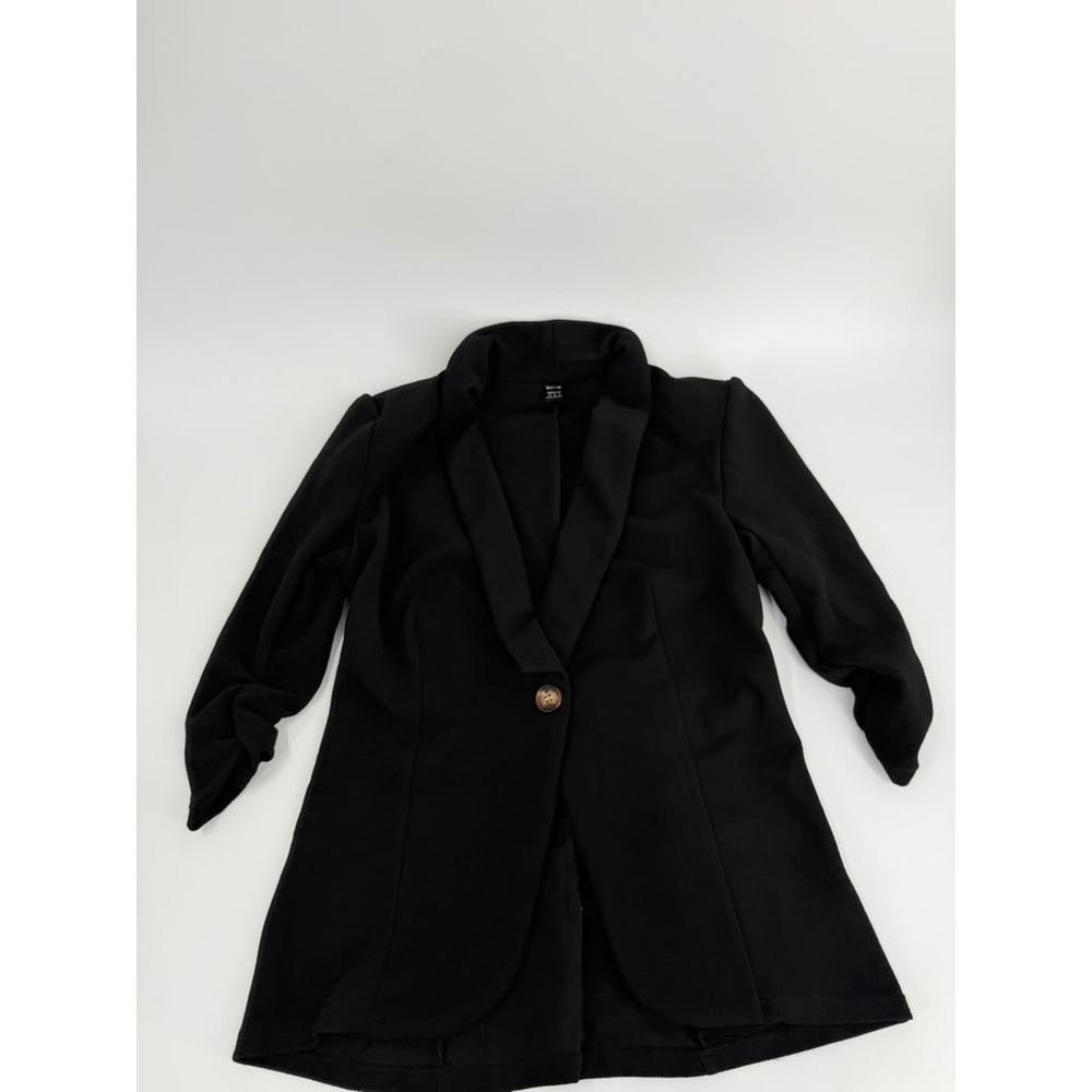 SHEIN Blazer Ruched Sleeve Women Size Medium Black Textured Open Front Coat